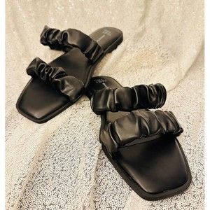 Time and Tru Women's Two Band Sandals  SLIP ON color black size 10 Ruffle